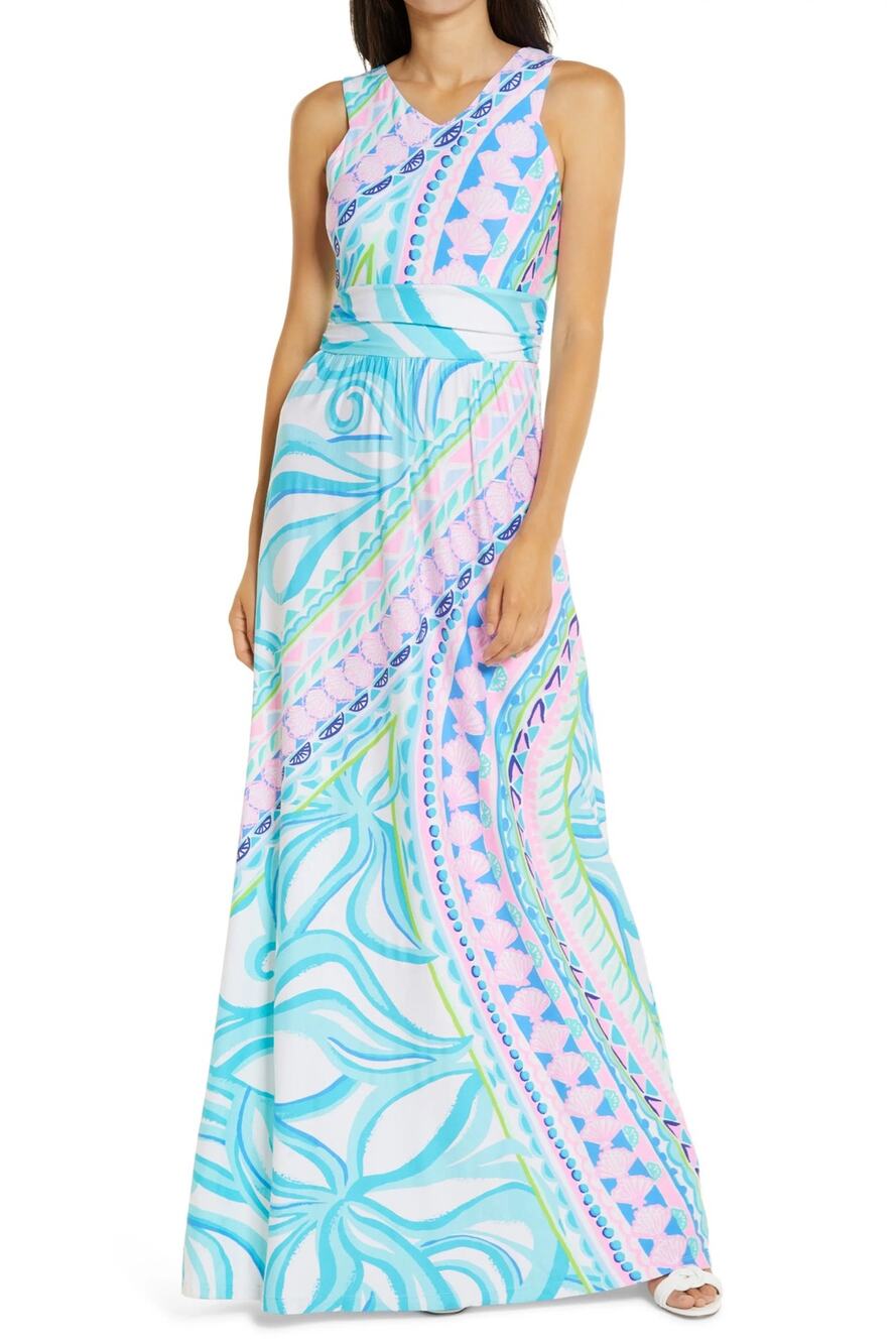 NWT Lilly Pulitzer Marco Maxi Dress Coco Island Engineered Print L